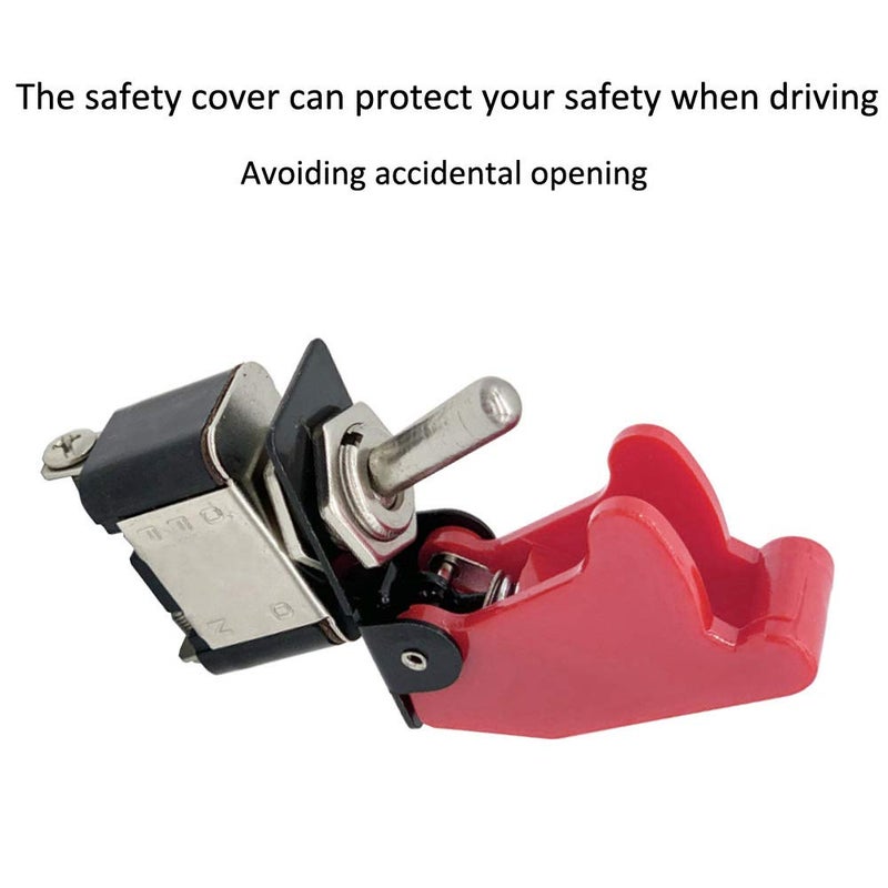 ESUPPORT 12V 20A Red Cover Rocker Toggle Switch SPST ON/OFF Car Truck Boat 2Pin Pack of 5 - Image 2